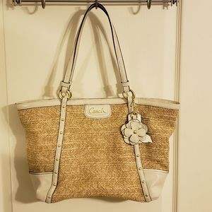 COACH Alexandra straw shoulder tote